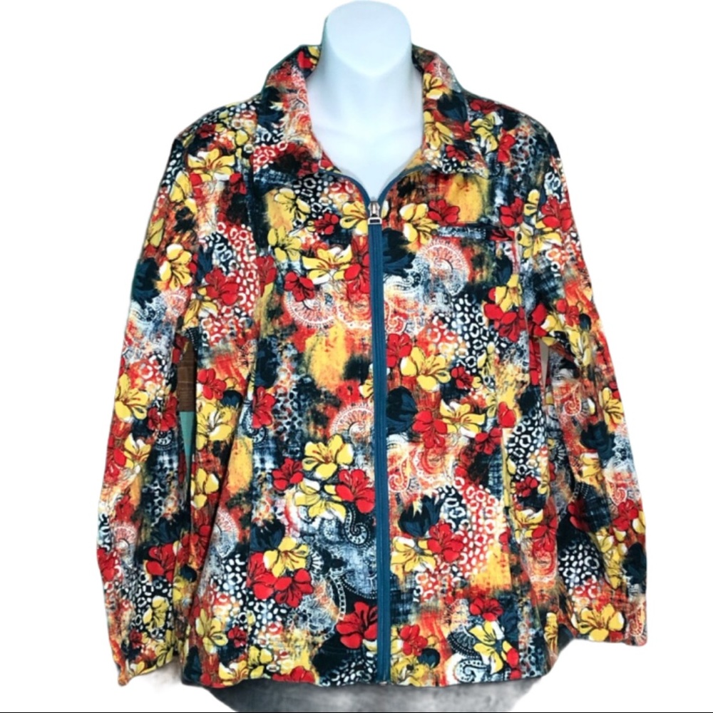 Koret City Blues Floral Zip Front Jacket Size L - Picture 2 of 8